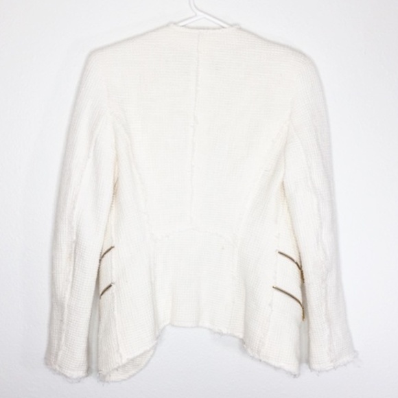 ZARA Cream and Gold Frayed Hem Blazer - Picture 3 of 6